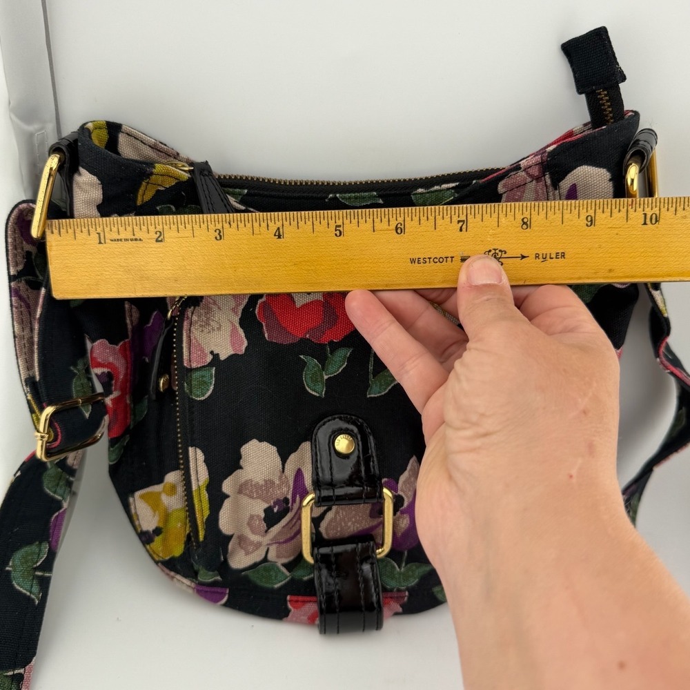 Ted Baker Crossbody Bag Small Black Floral Excellent Canvas Gold Hardware - Picture 10 of 10
